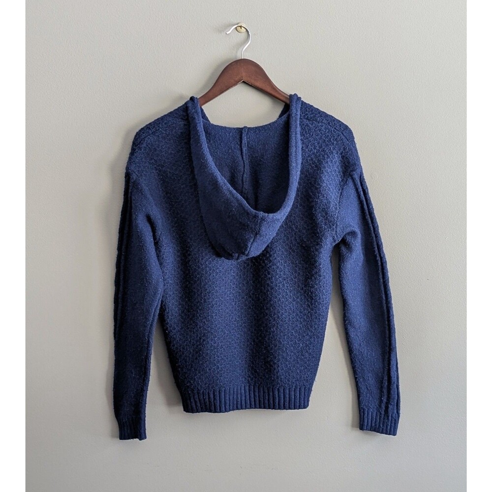 St. John's Bay Womens Medium Blue Hooded Cable Knit Sweater V-Neck Pullover M - Picture 5 of 5